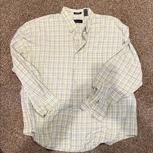 Van Heusen Men's Light Yellow and Blue Checkered Shirt